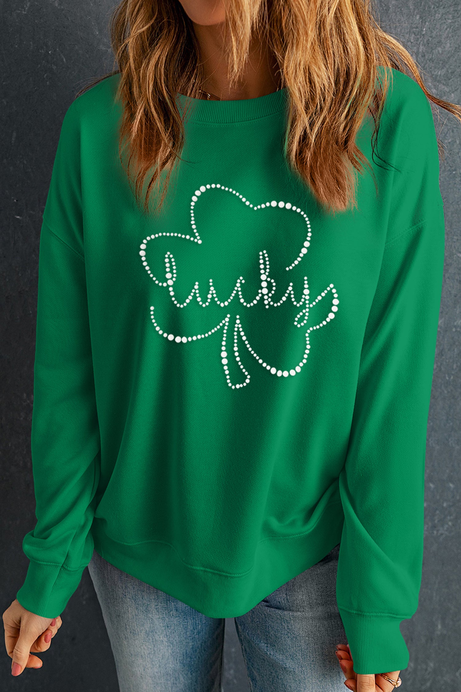 Dark Green Lucky Shamrock Ceramic Clover Sweatshirt