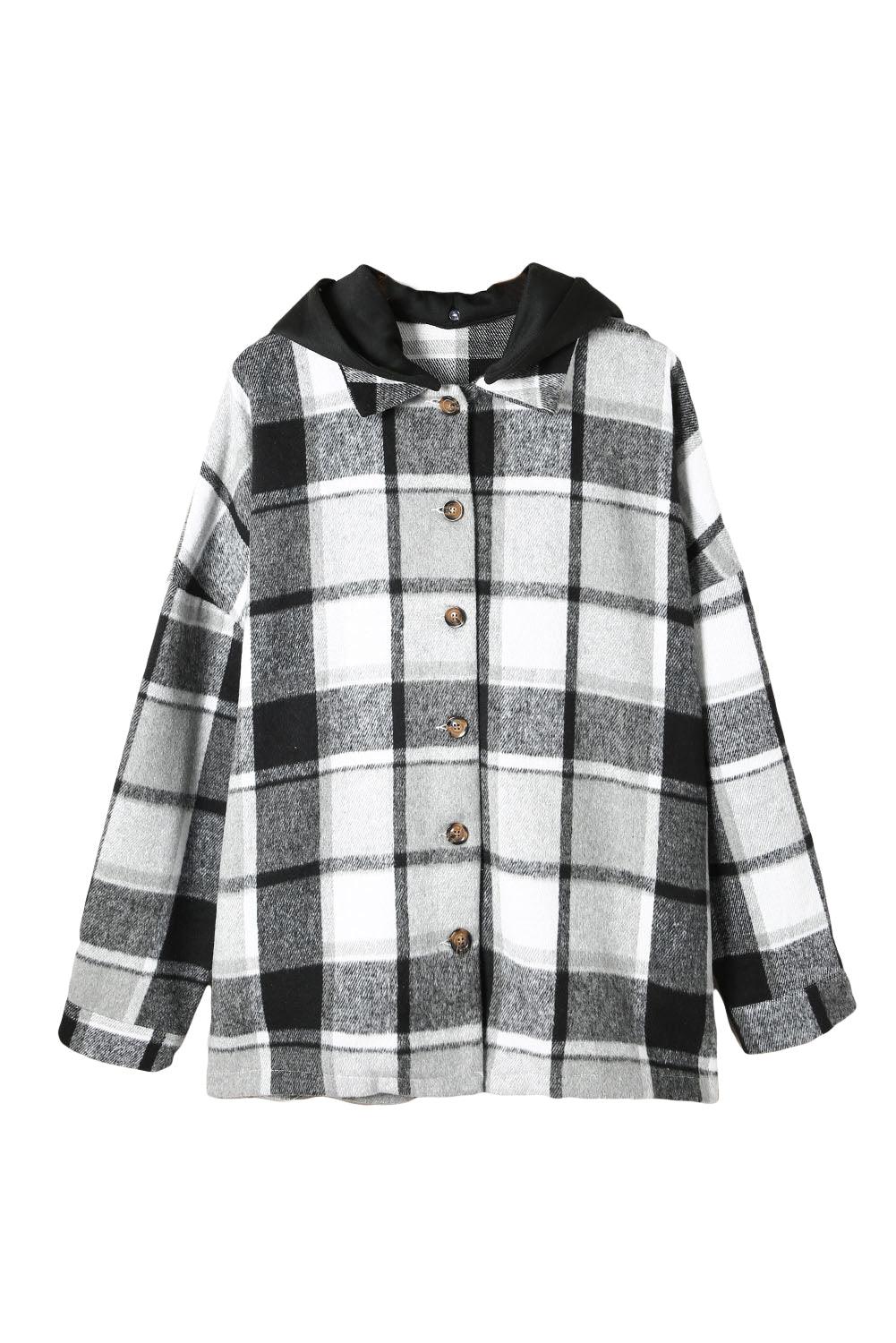 Red Hooded Plaid Button Front Shacket - L & M Kee, LLC