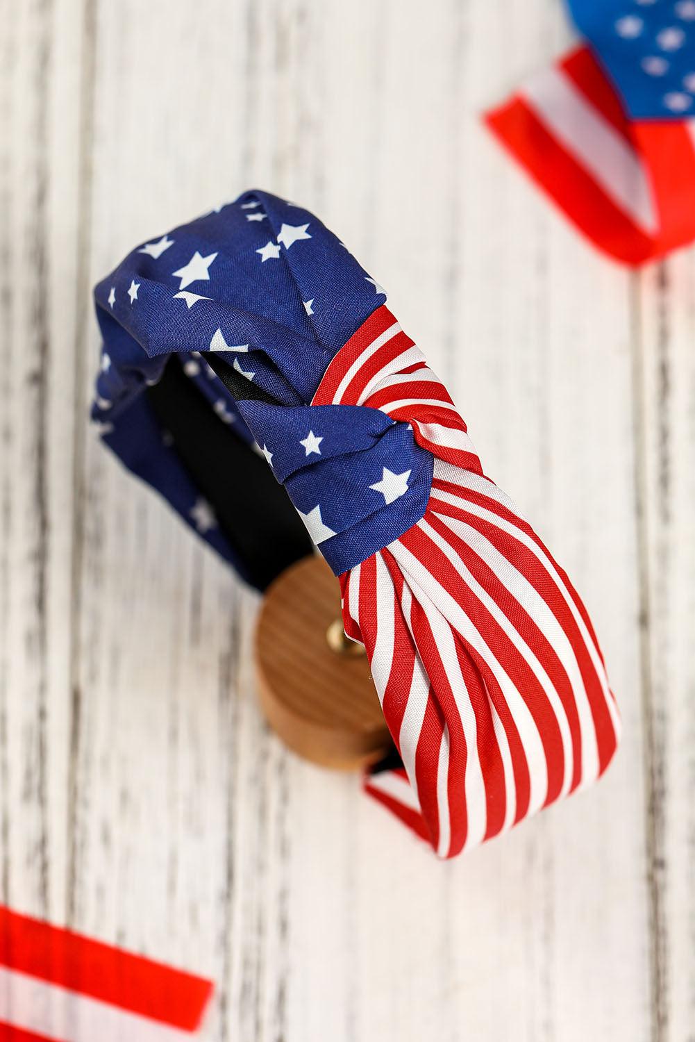 Multicolor American Flag Bow Knot Wide Headband