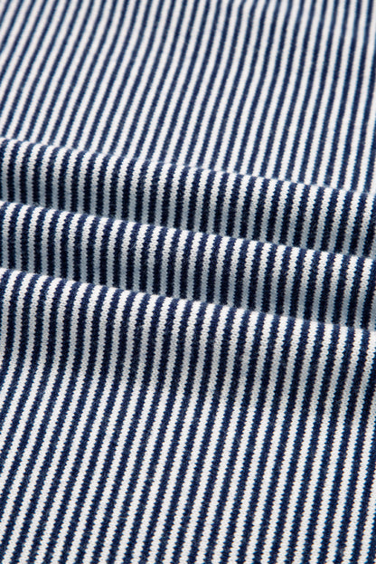 Blue Stripe Color Block Patchwork Dolman Oversize Tunic Sweater