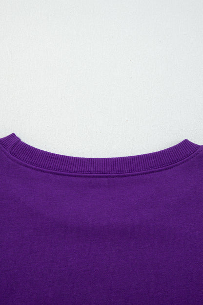 Tillandsia Purple Varsity Stripe Detail Drop Shoulder Pullover Mini Skirt Set