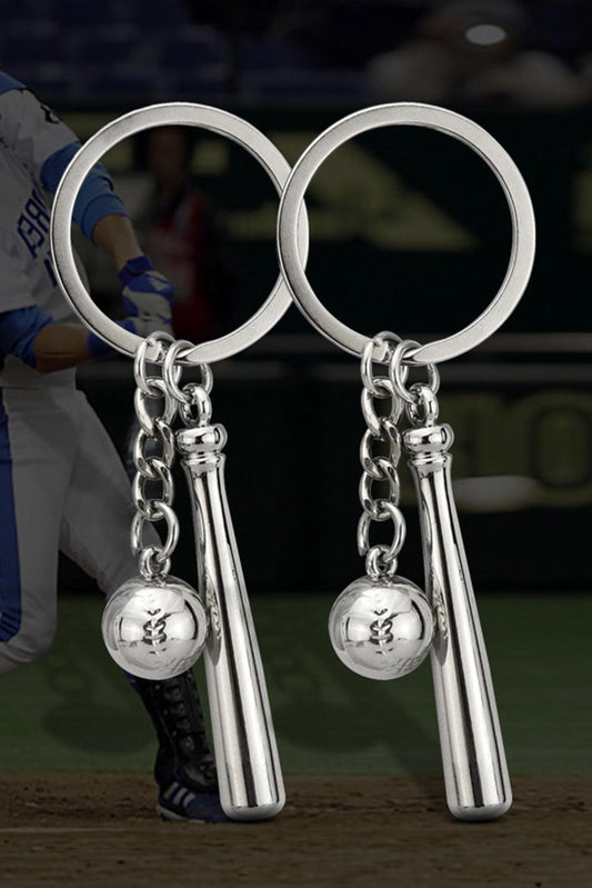 Silvery Game Day Baseball Racket Alloy Keychain - L & M Kee, LLC