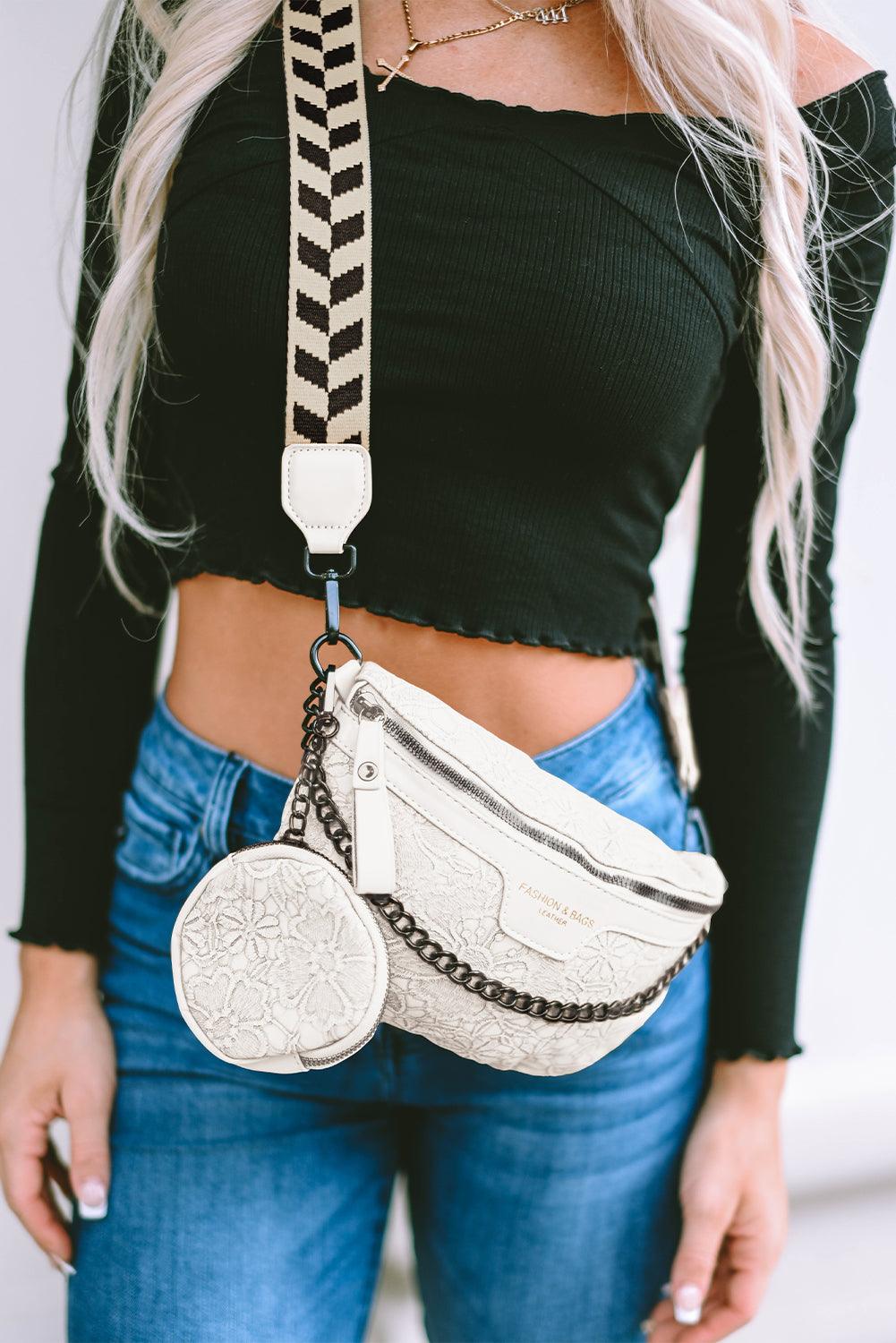 Bright White Colorblock Strap Chain Shoulder Bag With Coin Purse - L & M Kee, LLC