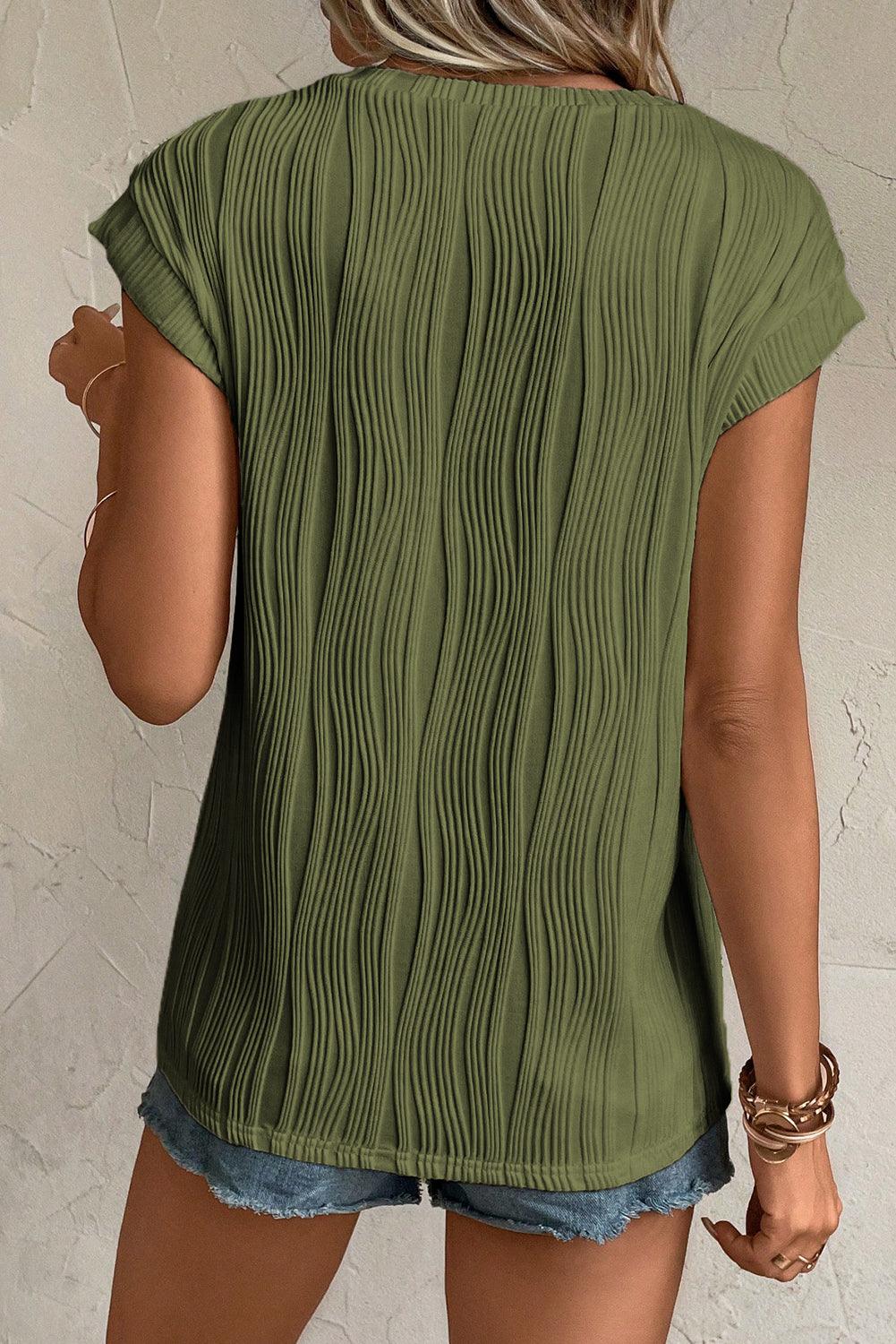 Jungle Green Wavy Texture Cap Sleeve Top - L & M Kee, LLC