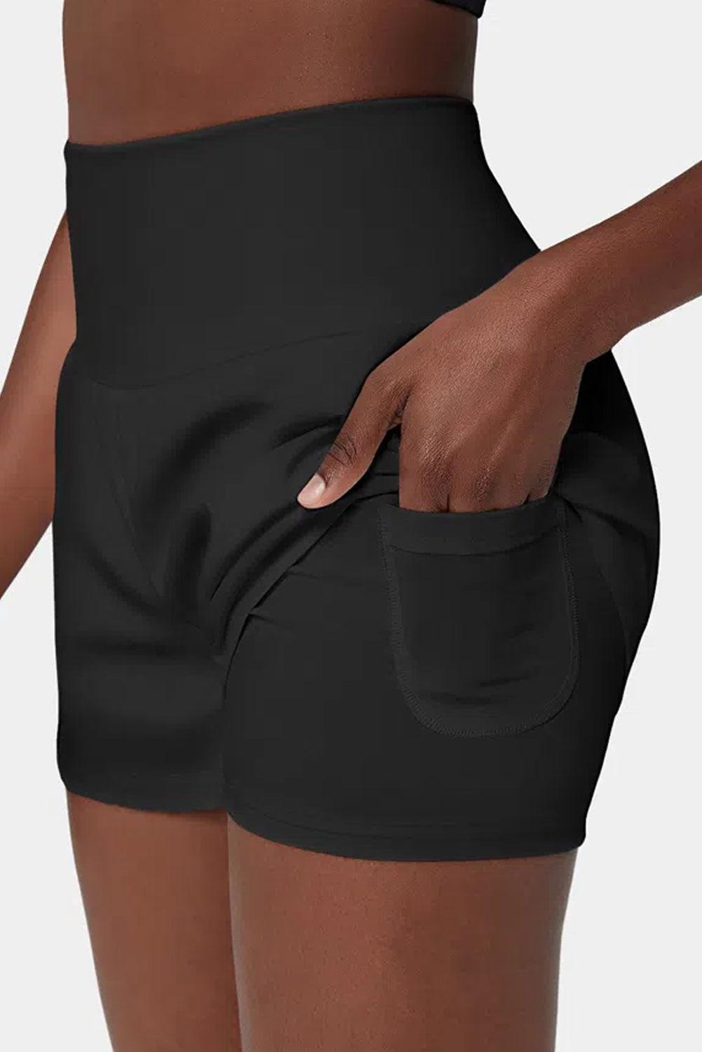 Black Pocketed Wide Waistband Swim Shorts - L & M Kee, LLC