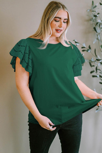 Green Plus Size Flutter Sleeve Top - L & M Kee, LLC