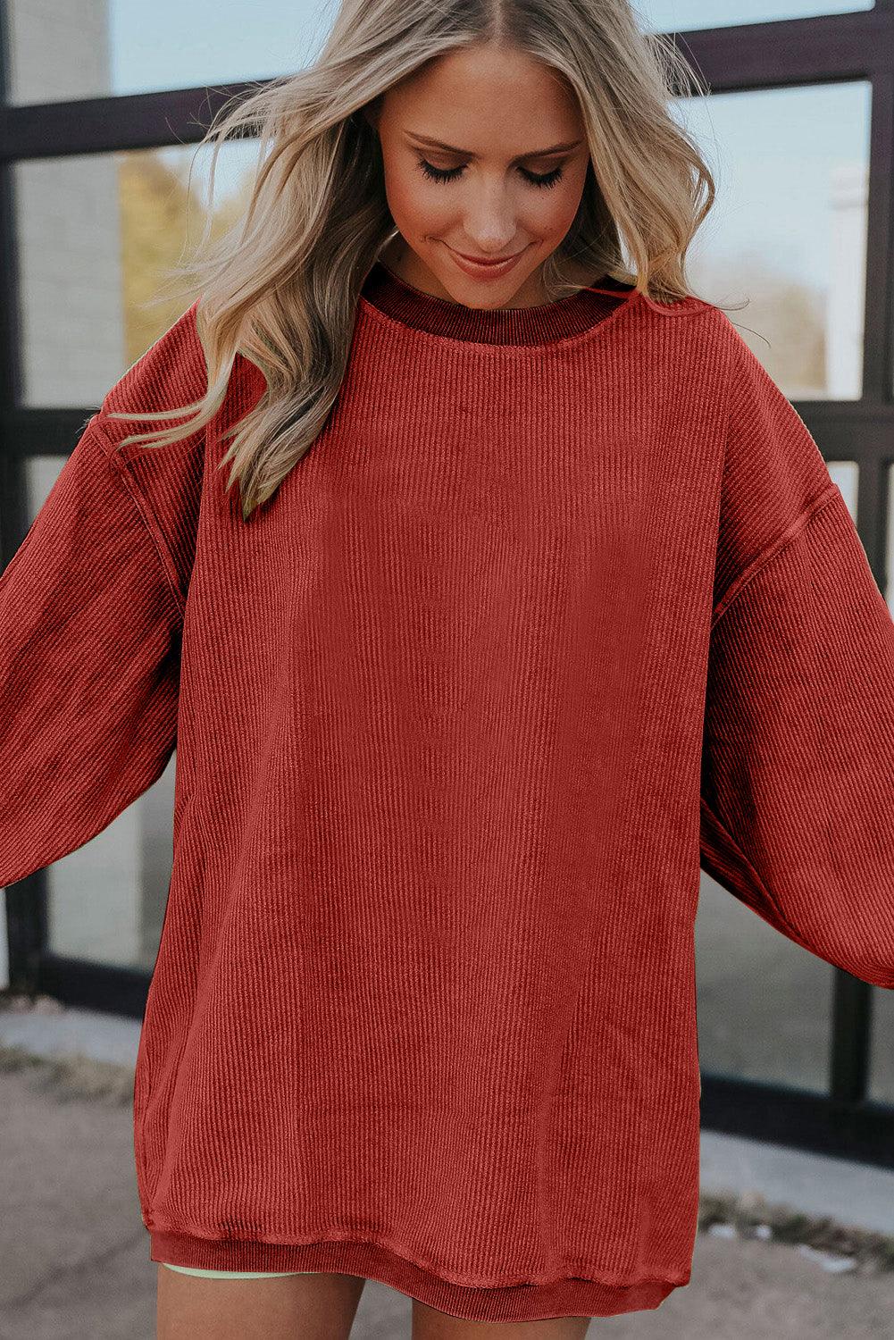 Orange JOLENE Ribbed Corded Oversized Sweatshirt - L & M Kee, LLC