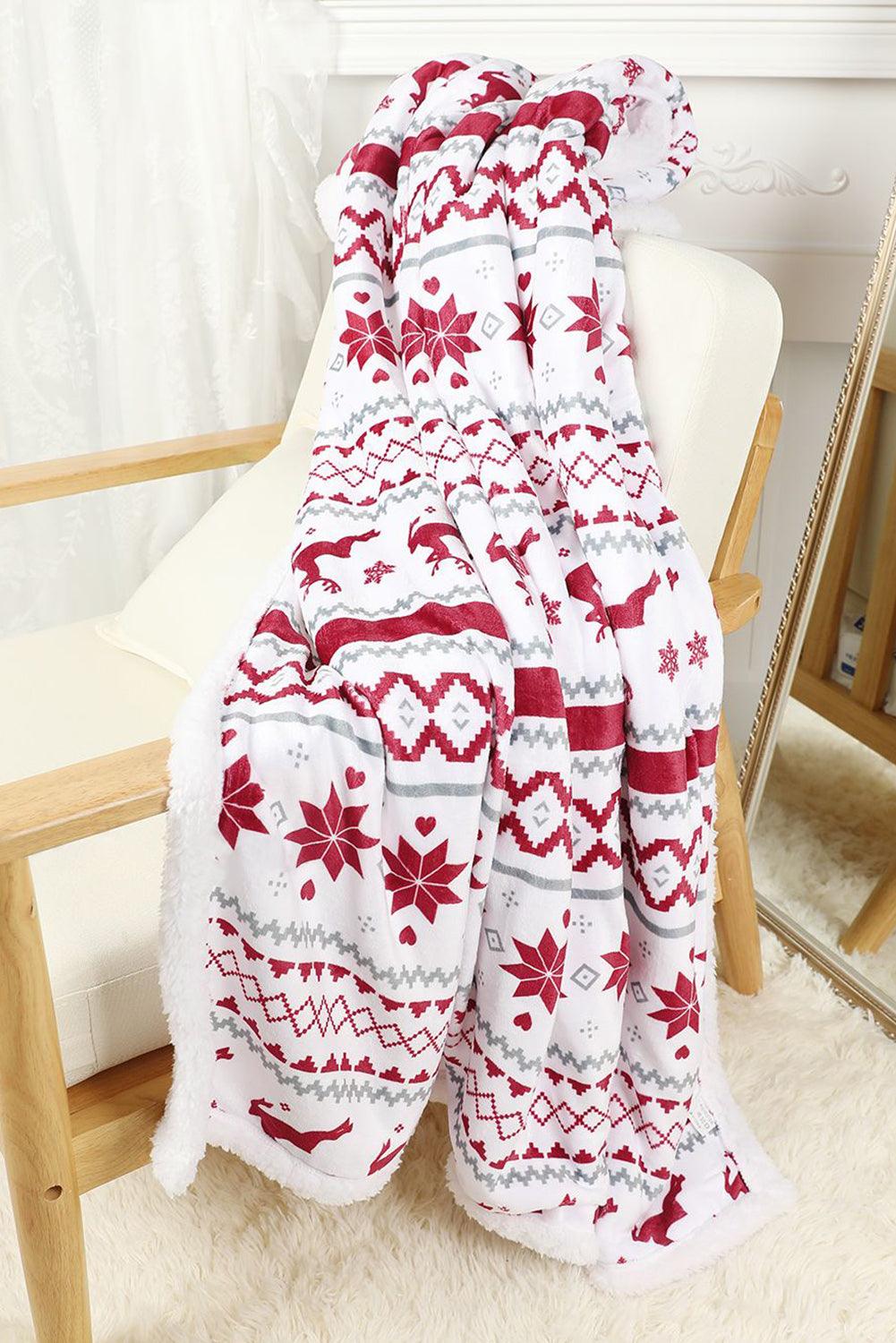 White Christmas Reindeer Snowflake Printed Sherpa Blanket - L & M Kee, LLC