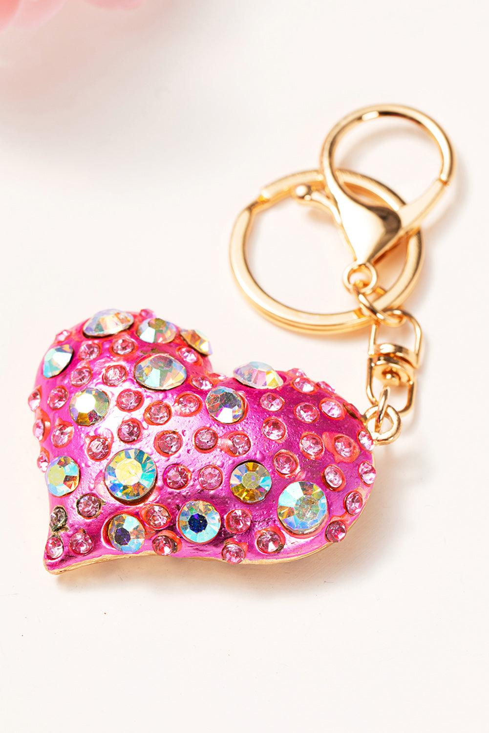 Bright Pink Rhinestone Inlay Heart Shaped Keychain - L & M Kee, LLC