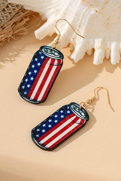 Fiery Red Flag Drink Can Pendant Hook Earrings - L & M Kee, LLC