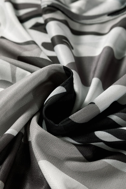 Green Western Fashion Camouflage Print Mesh Long Sleeve Top