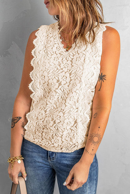 Pink Lace V Neck Tank Top - L & M Kee, LLC