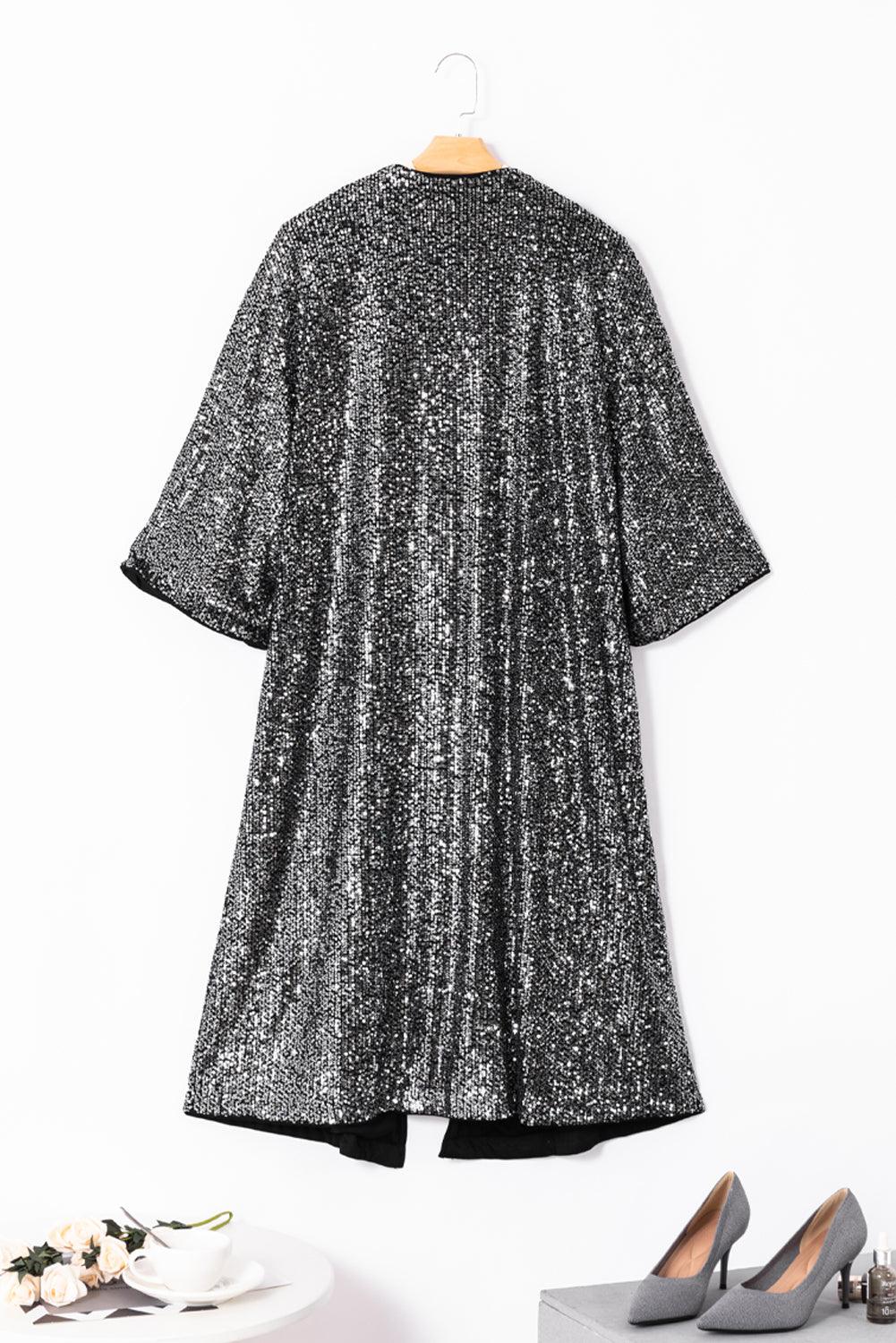 Silvery Sequin 3/4 Sleeve Kimono - L & M Kee, LLC