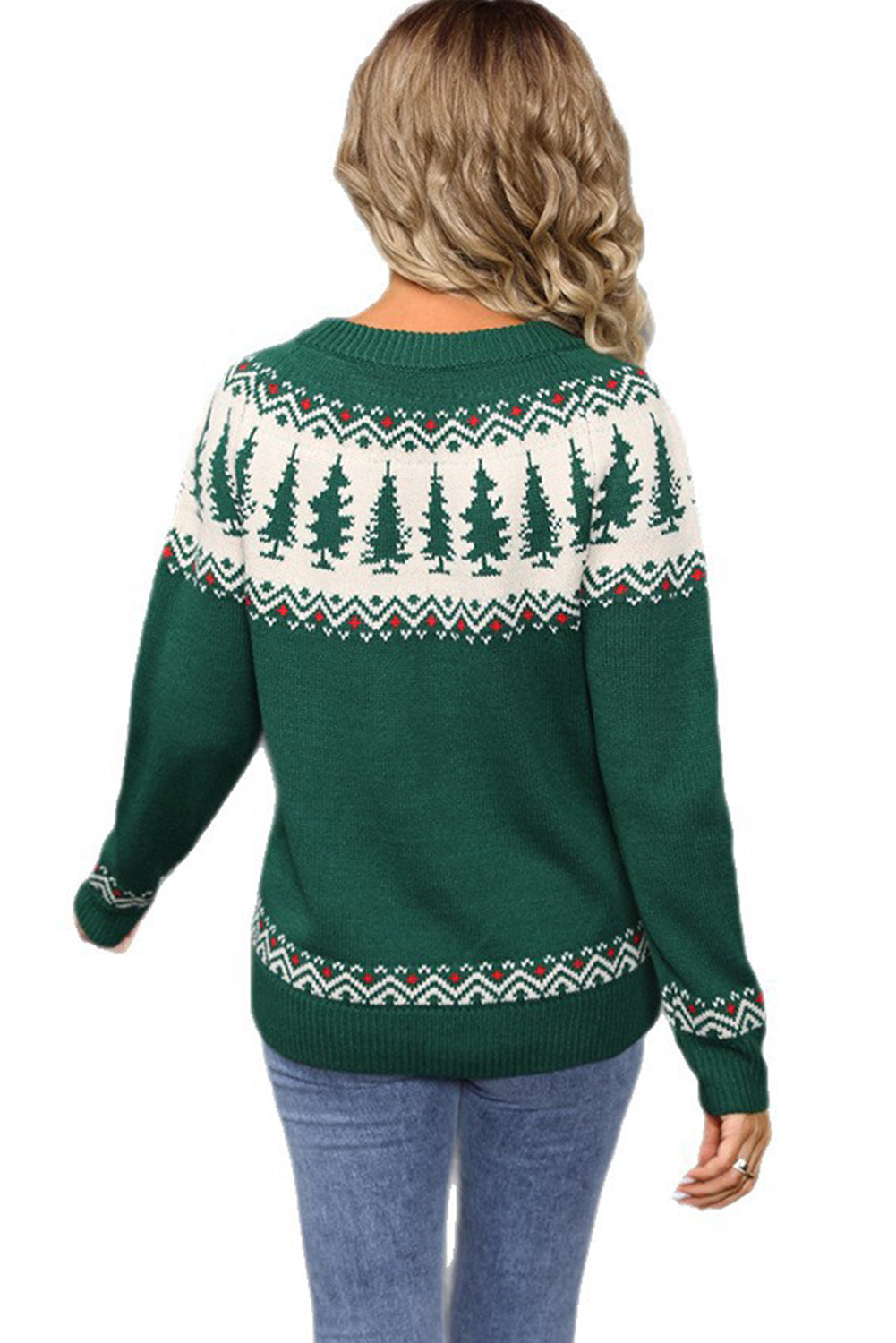 Blackish Green Christmas Tree Geometric Print Retro Sweater
