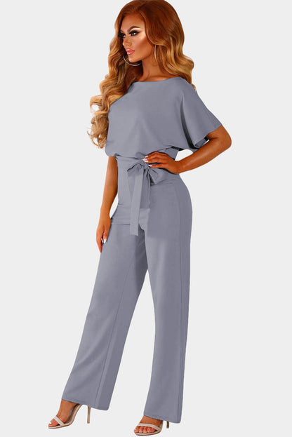 Blue Oh So Glam Belted Wide Leg Jumpsuit - L & M Kee, LLC