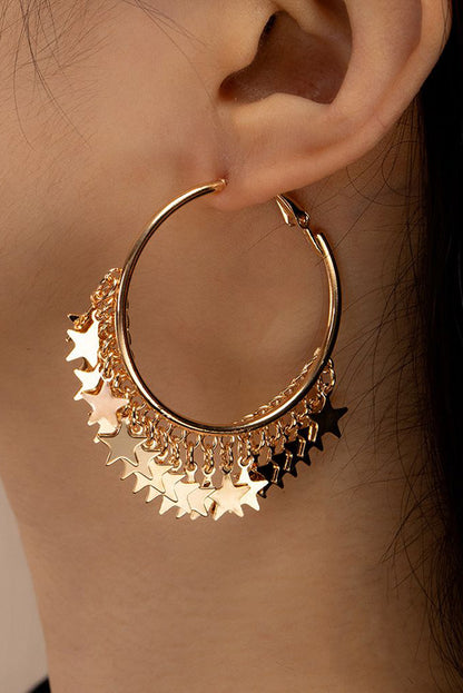 Gold Stars Charms Plate Alloy Hoop Earrings