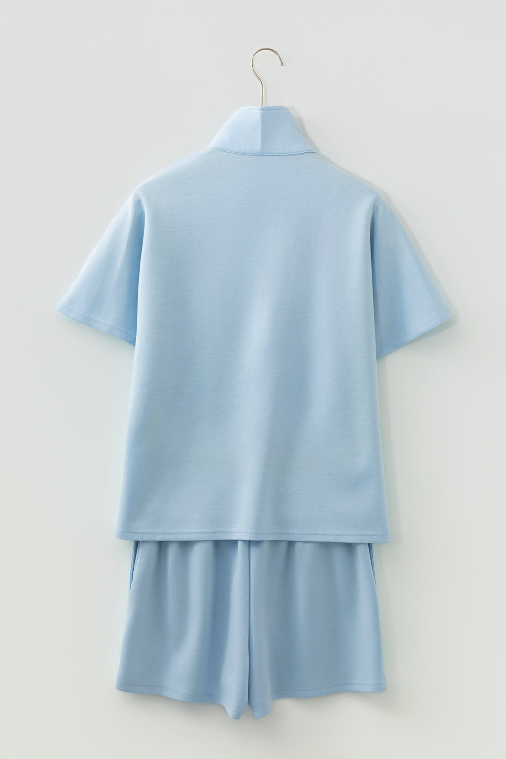 Beau Blue Solid Color Half Zip Loose Short Sleeve Sweatshirt 2pcs Set