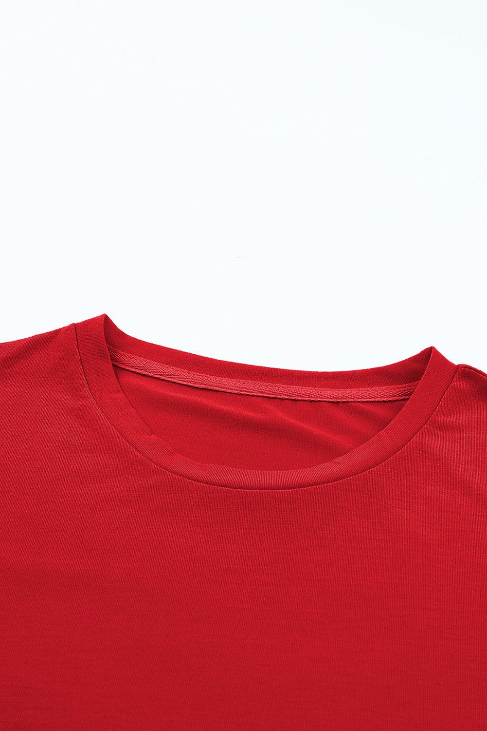 Red Casual Plain Crew Neck Tee - L & M Kee, LLC