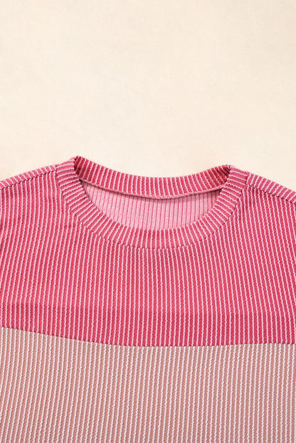 Pink Rib Textured Colorblock T Shirt - L & M Kee, LLC