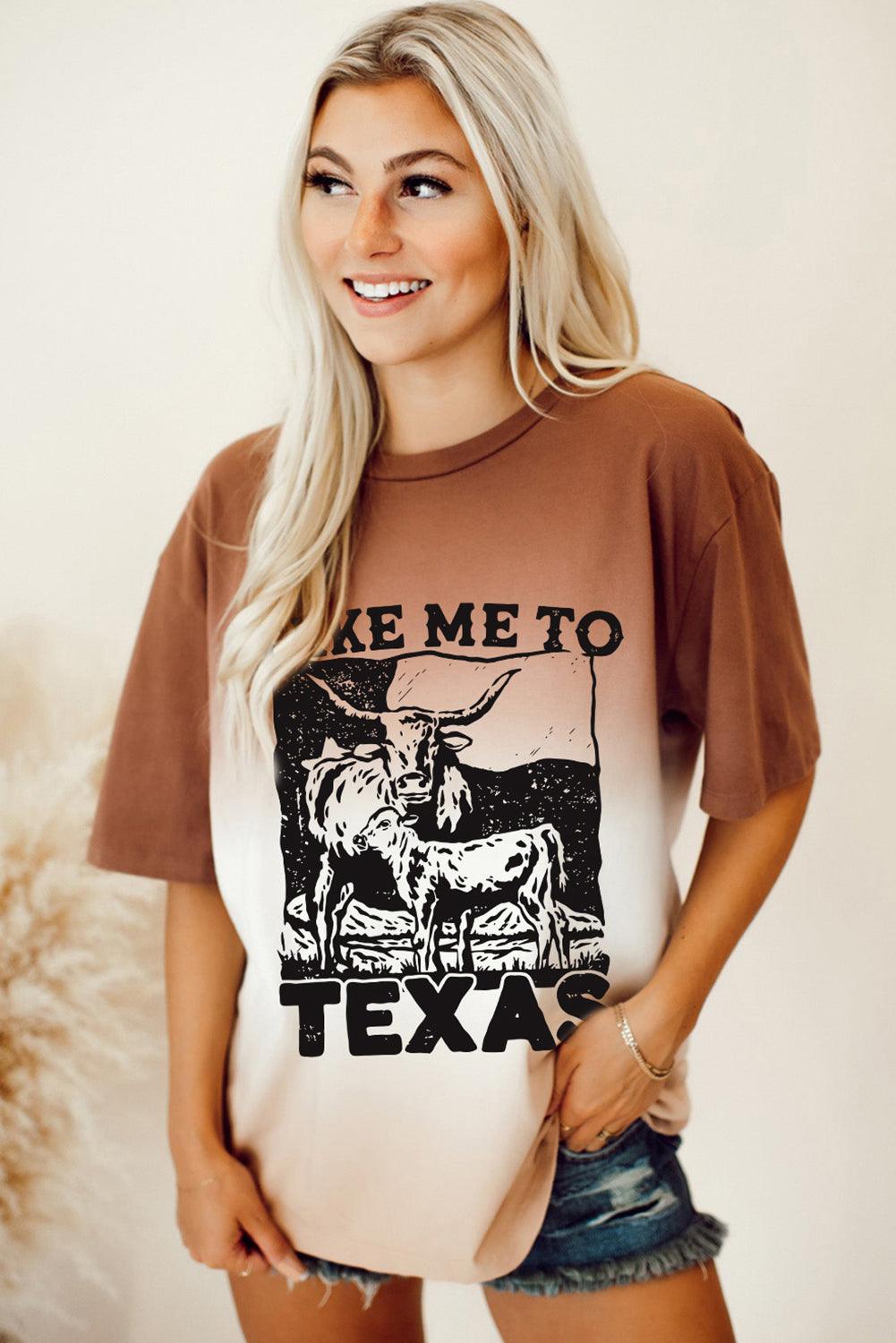 Brown TAKE ME TO TEXAS Cow Gradient Color Graphic Tee - L & M Kee, LLC