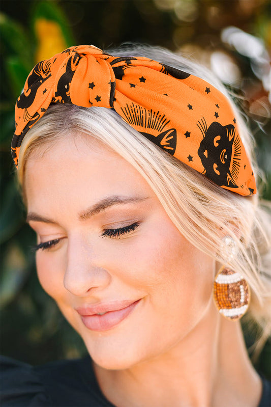 Citrus Halloween Plaid/Cat Print Knotted Headband