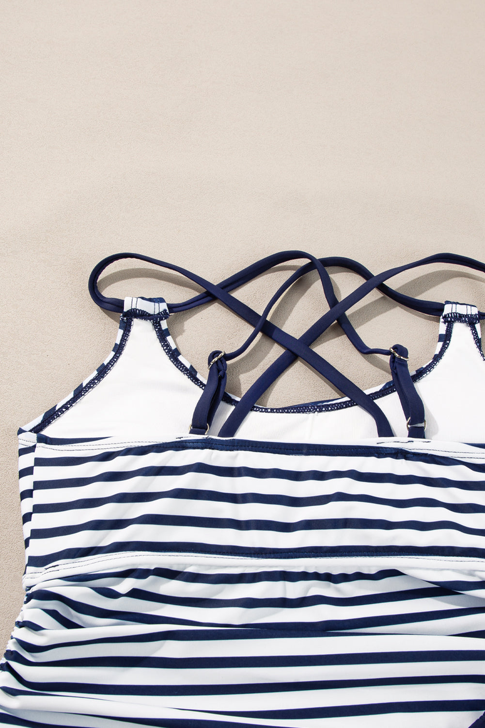 Blue Stripe Drawstring Tummy Control Mix-and-match 2pcs Tankini Swimsuit