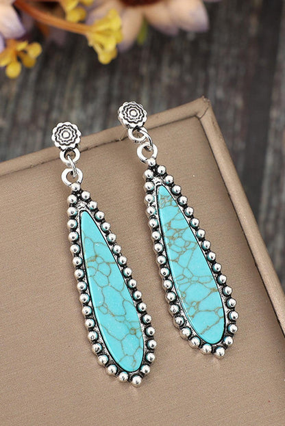 Silvery Vintage Bohemian Turquoise Alloy Earrings - L & M Kee, LLC