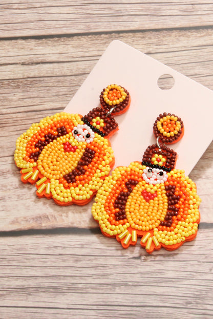 Yellow Halloween Turkey Beaded Drop Earrings