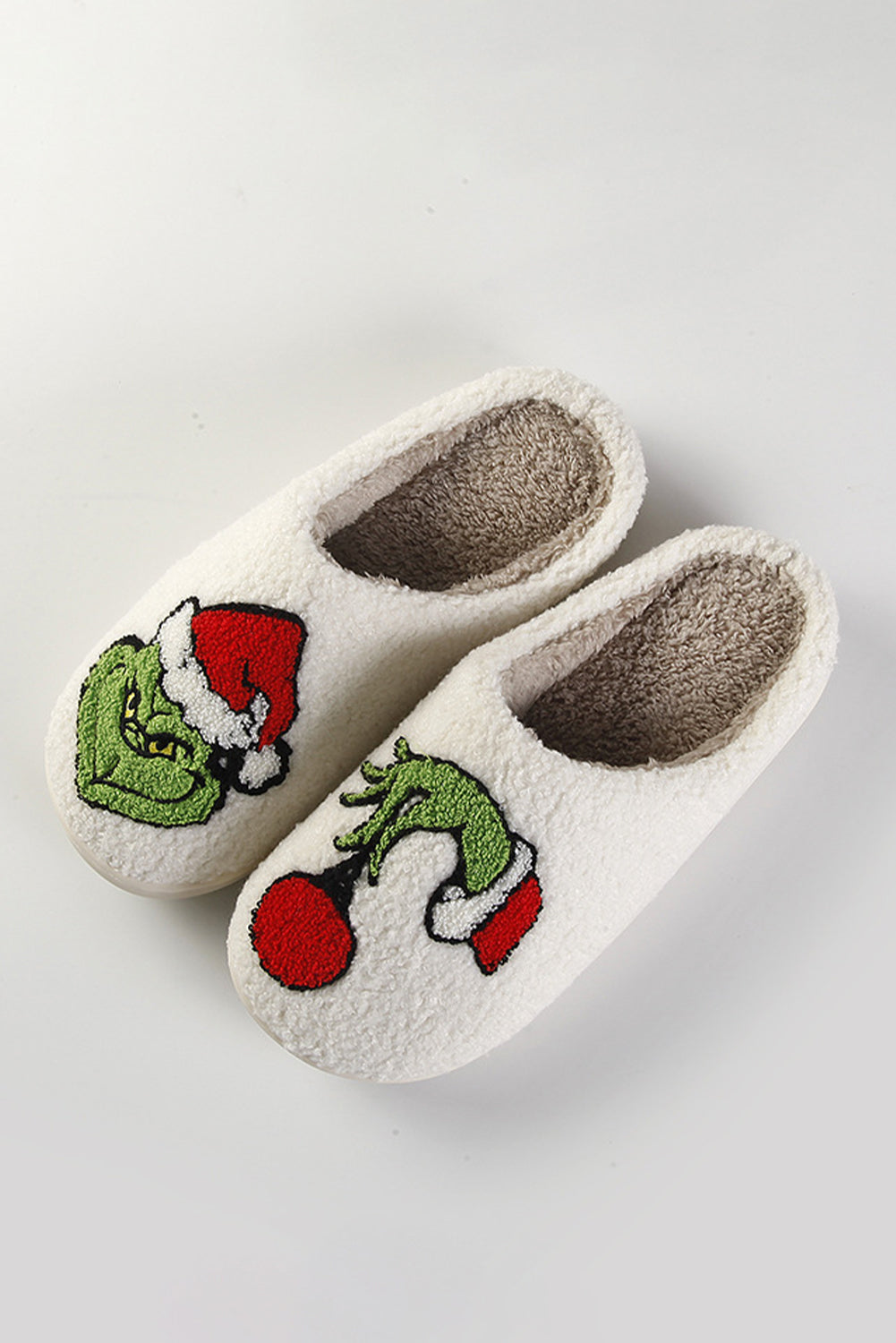 White Christmas Grinch Graphic Fuzzy Winter Home Slippers