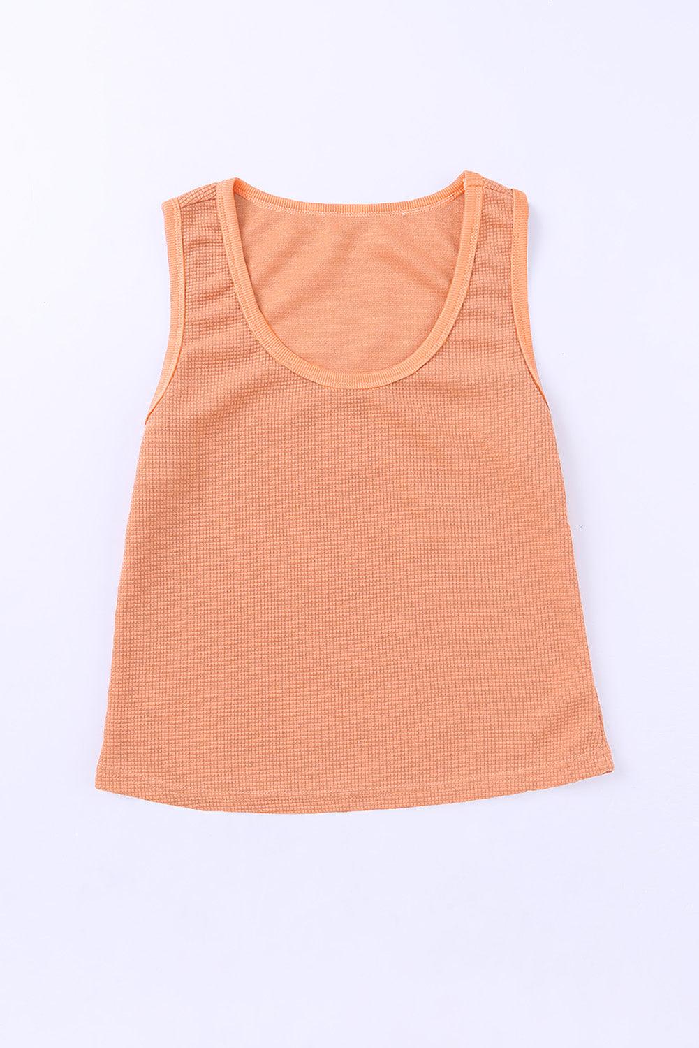 Plain Waffle Knit U Neck Tank Top - L & M Kee, LLC