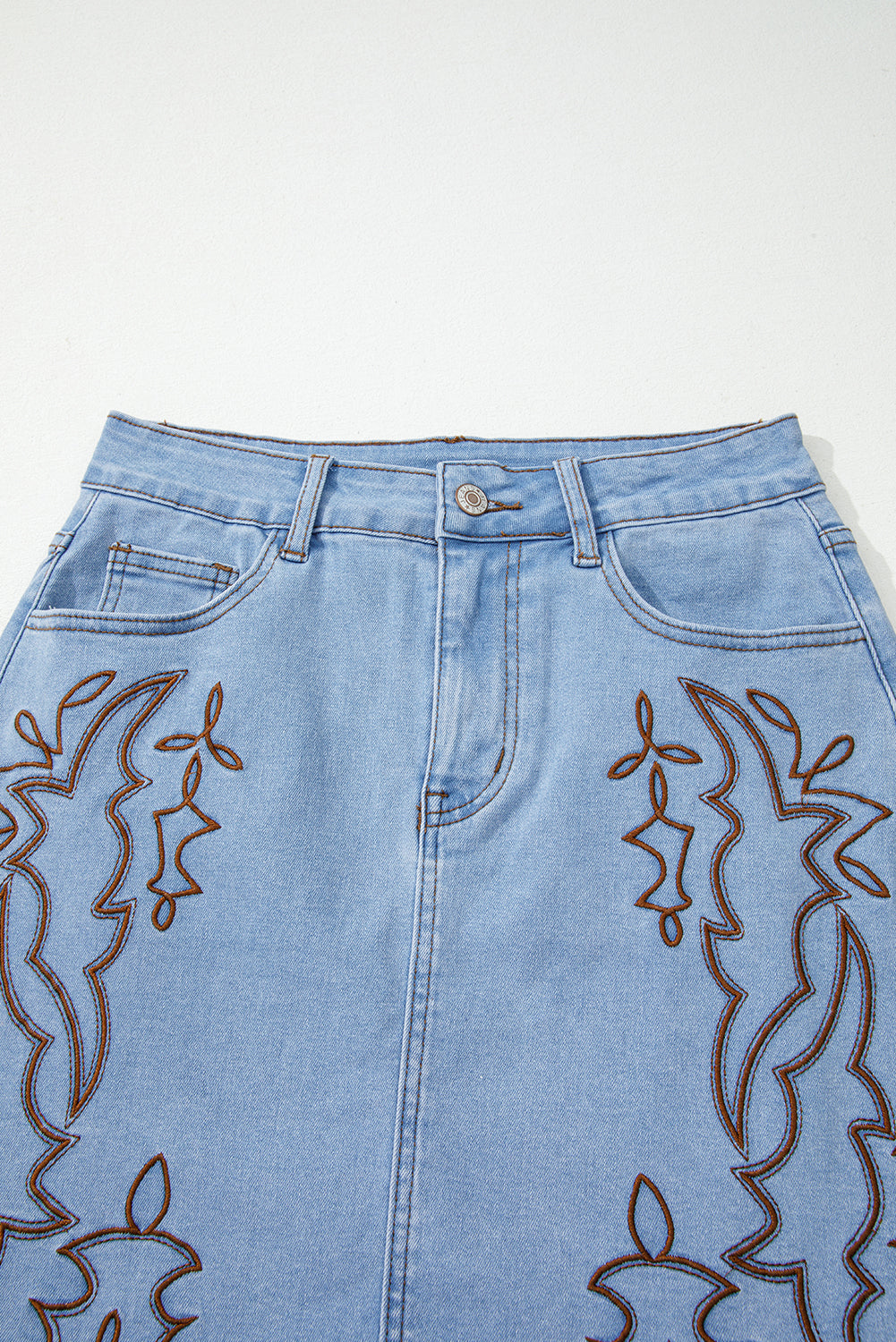 Beau Blue Western Embroidered Denim Mini Skirt