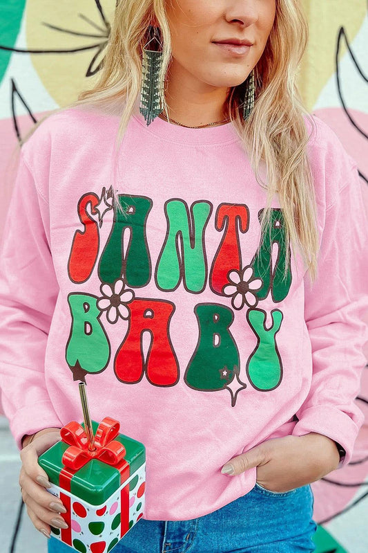 Pink SANTA BABY Sweet Floral Graphic Sweatshirt - L & M Kee, LLC