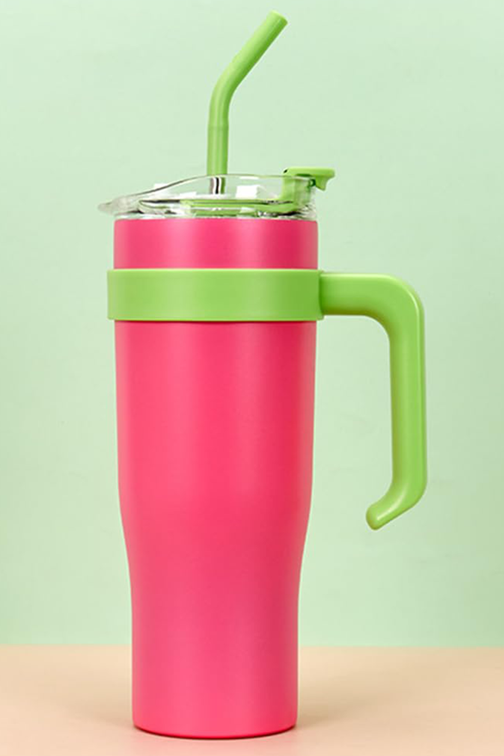 Rose Red Color Block Handle Large Vacuum Cup 40oz