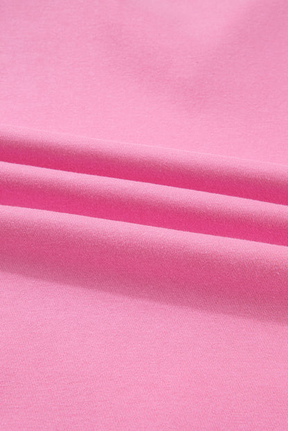 Pink Plus Size Contrast Polo Collar Floral Patchwork Elastic Cuffs Long Sleeve Top