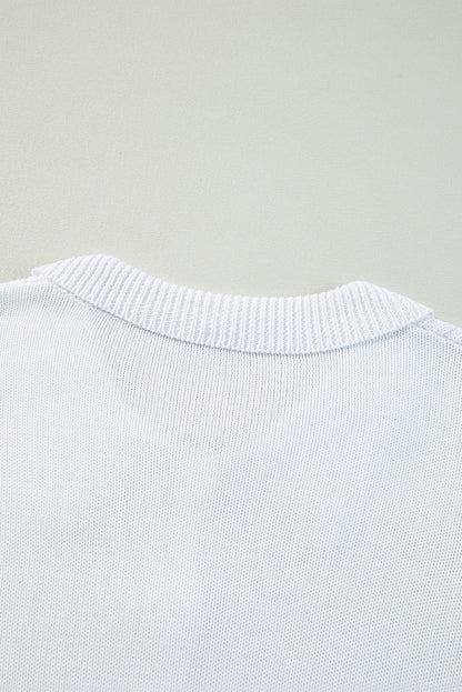 White Collared Button-up Loose Fit Casual Sweater