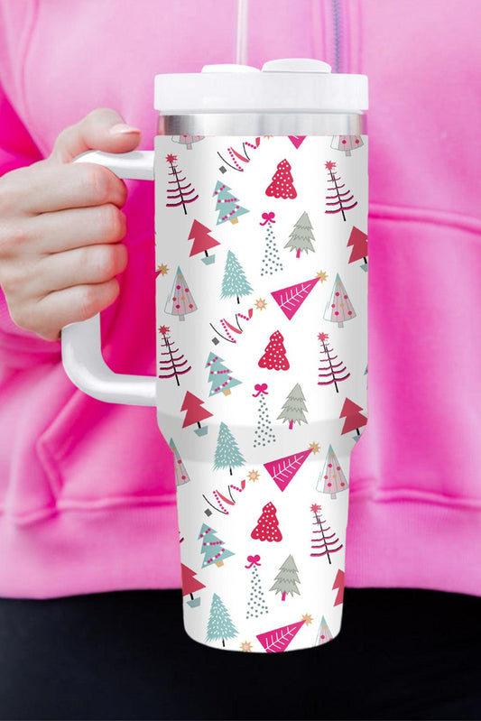 White Cartoon Christmas Tree Printed Thermos Cup - L & M Kee, LLC