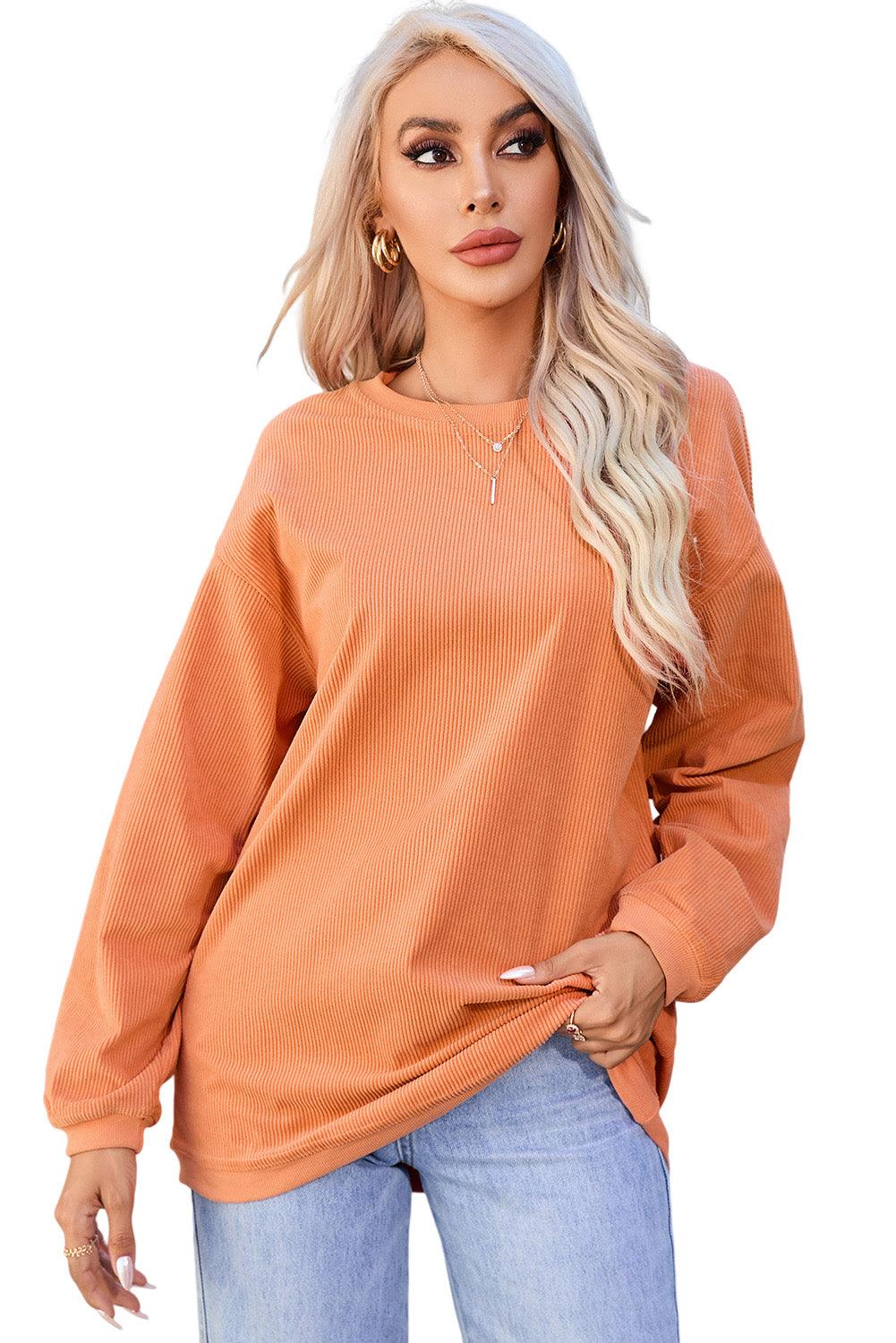 Orange JOLENE Ribbed Corded Oversized Sweatshirt - L & M Kee, LLC