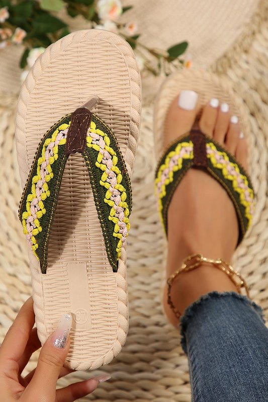 Yellow Woven Strap Flat Flip Flops - L & M Kee, LLC