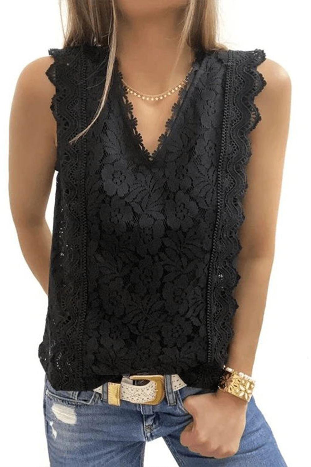 Pink Lace V Neck Tank Top - L & M Kee, LLC