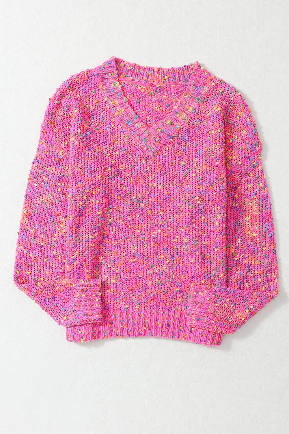 Beige Colorful Dots Cable Knit Crew Neck Sweater - L & M Kee, LLC