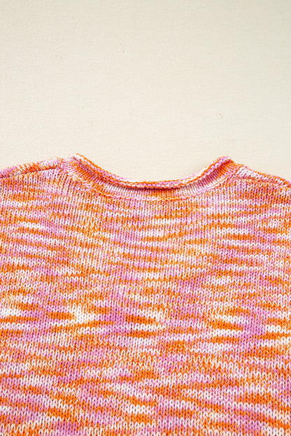 Orange Vibrant Abstract Print Drop Shoulder V Neck Tunic Oversized Sweater