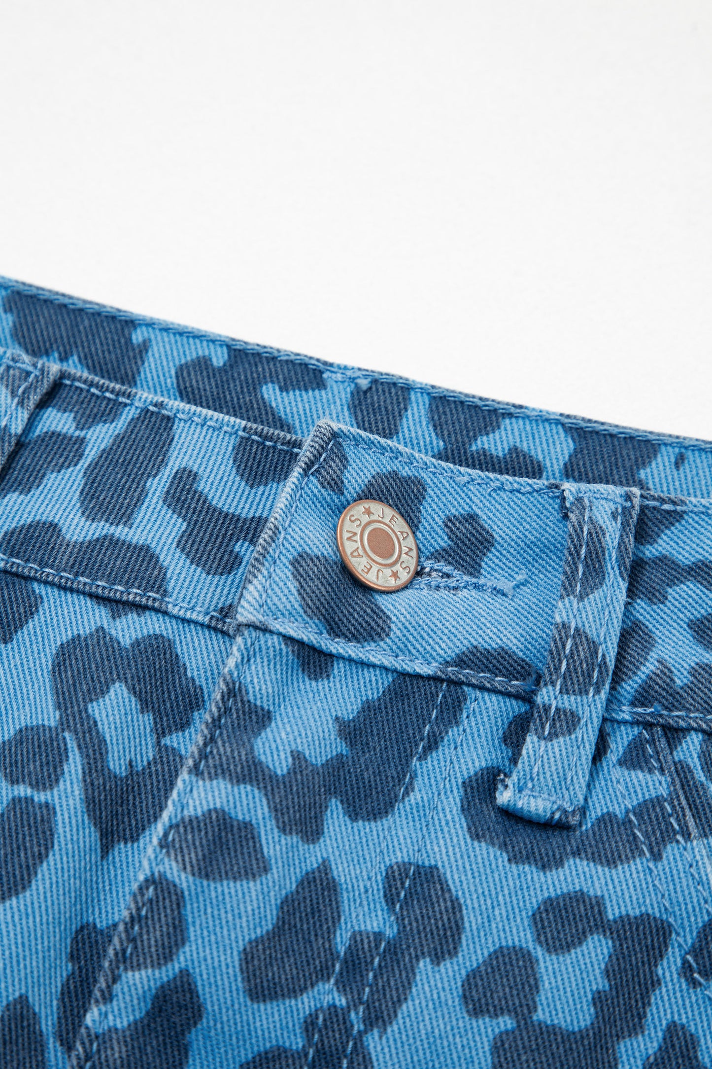 Sky Blue Leopard Denim Frayed Split Denim Midi Skirt