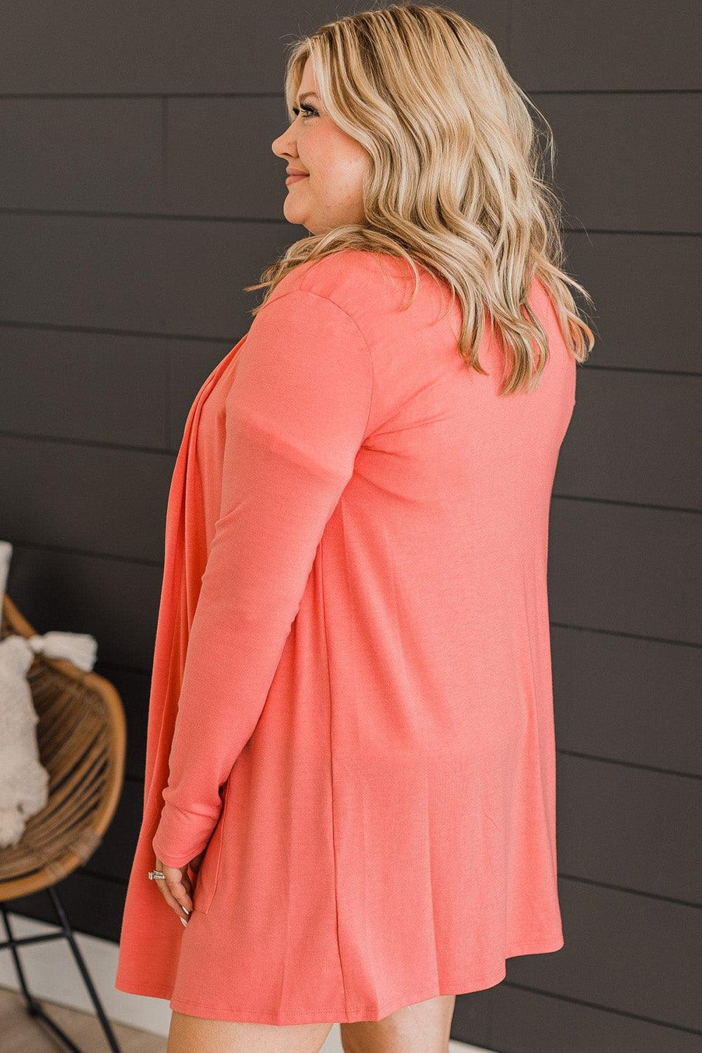 Plus Size Pocketed Open Front Cardigan - L & M Kee, LLC
