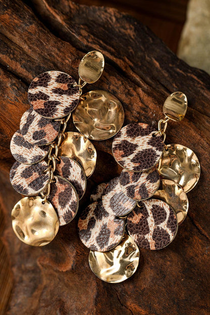 Chestnut Leopard Alloy Disc Stud Dangle Earrings - L & M Kee, LLC