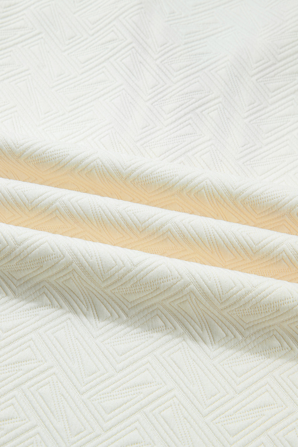 White Textured Knit Contrast Striped Accent Zipped Collar Pullover Top