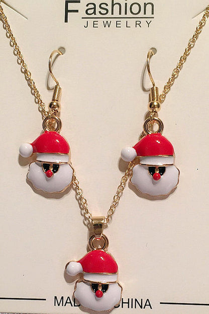 Fiery Red Christmas Santa Claus Earrings and Necklace Set - L & M Kee, LLC