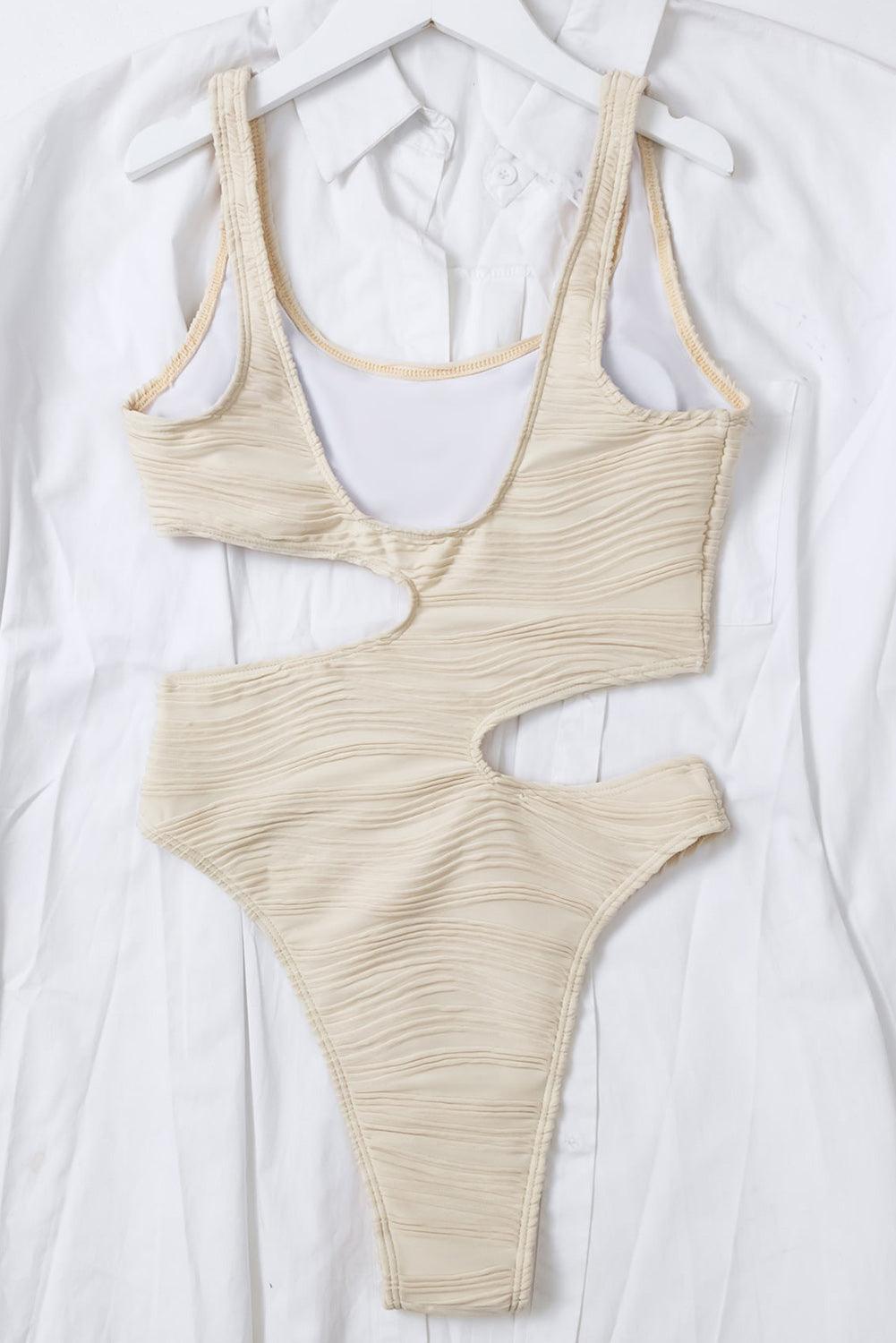 White Textured Hollow out One Piece Swimwear - L & M Kee, LLC