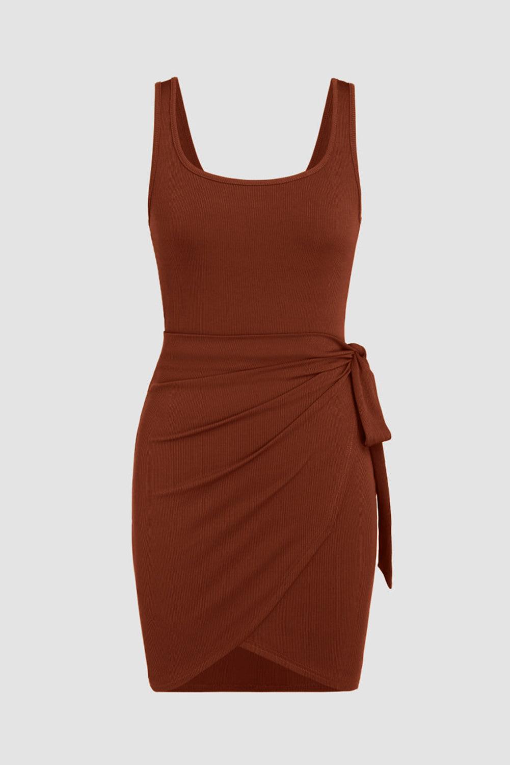 Coffee Knot Side Wrapped Sleeveless Mini Dress - L & M Kee, LLC