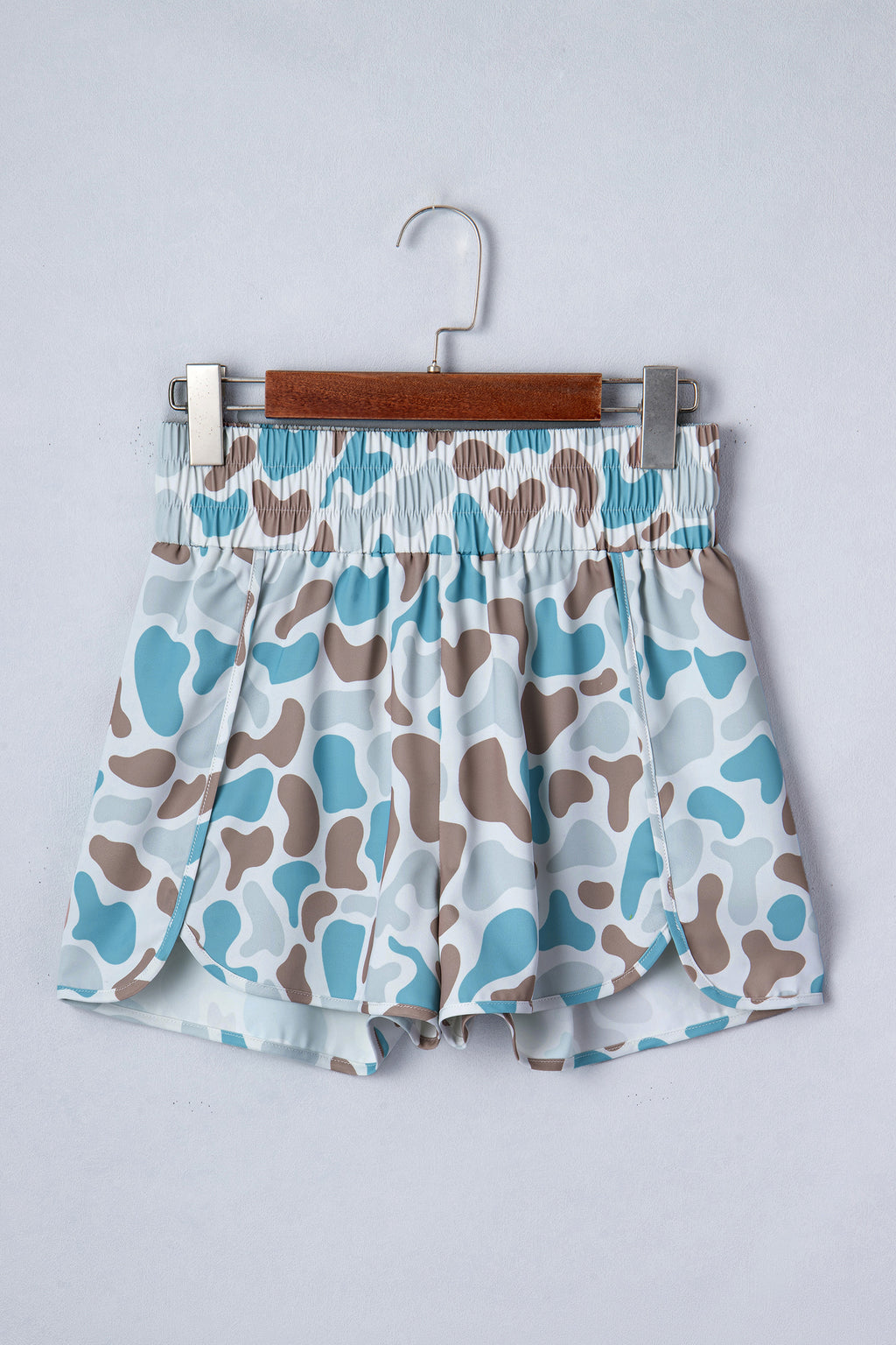 Multicolour Camouflage Print Shirred High Waist Athleisure Shorts