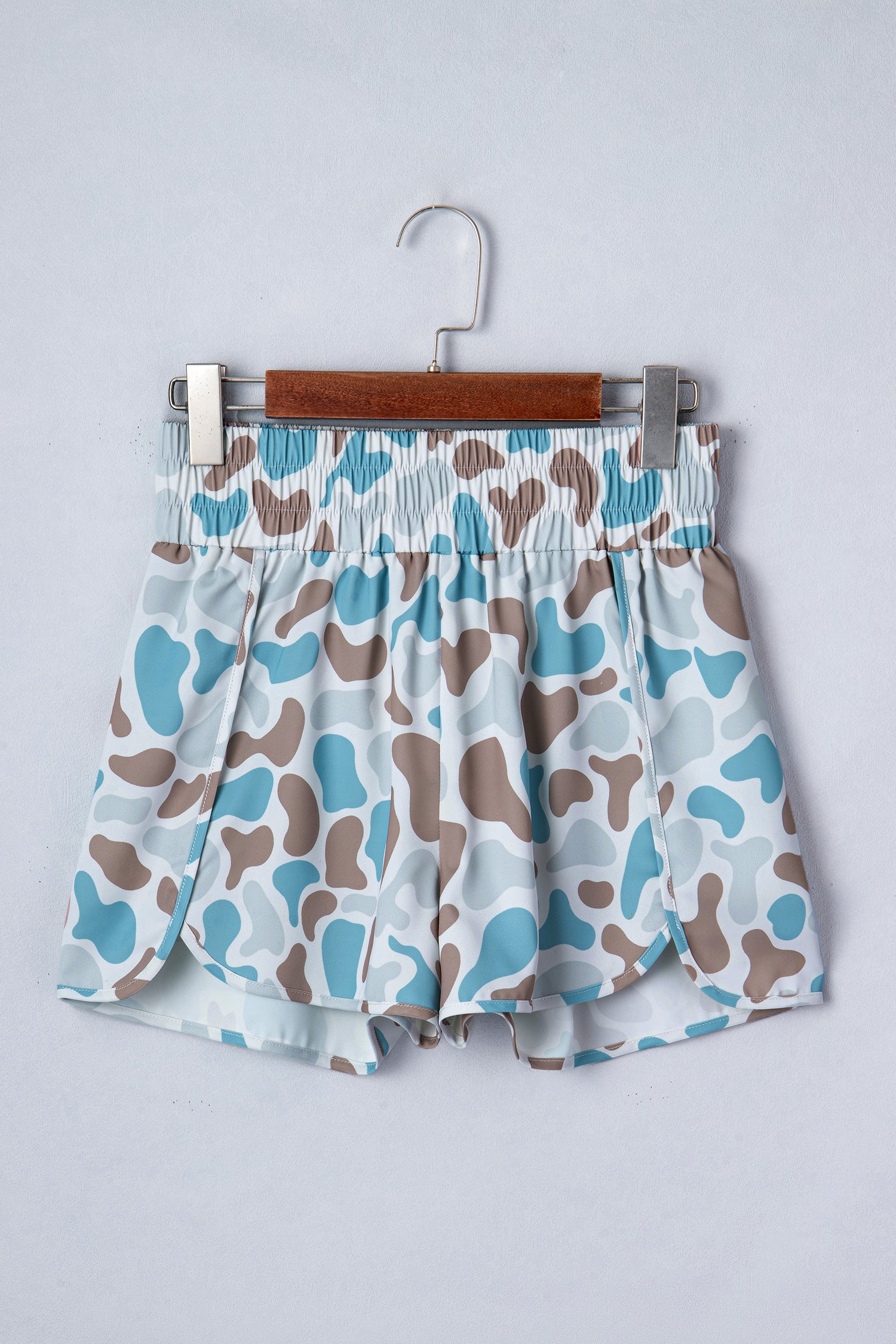 Multicolour Camouflage Print Shirred High Waist Athleisure Shorts